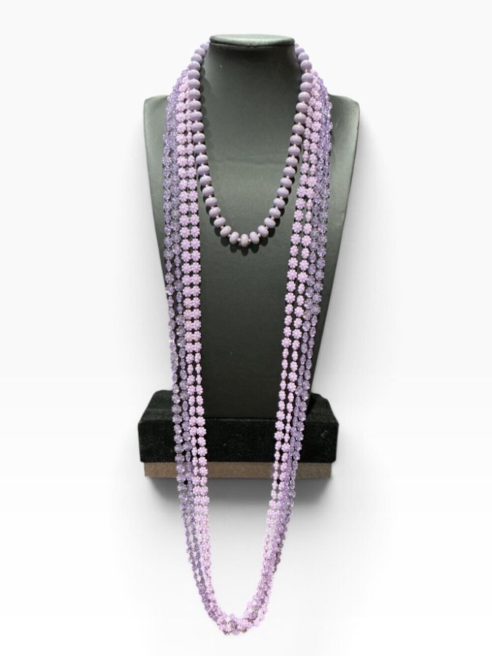 Vintage Purple Lavender Beaded Necklace Lot 2 Extra Long Floral Multi Strand
